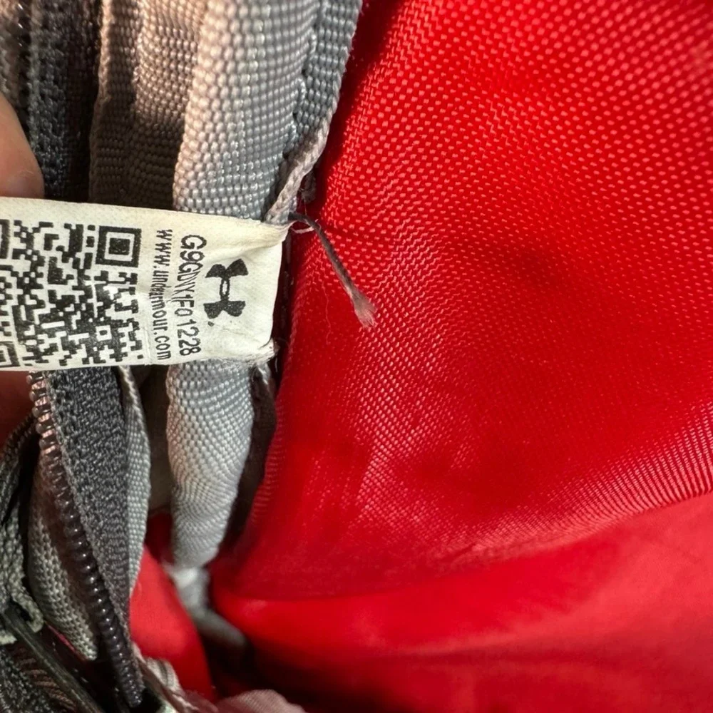 Under Armour Storm Backpack Grey Red Geometric Pattern Laptop Bag Sport Gym